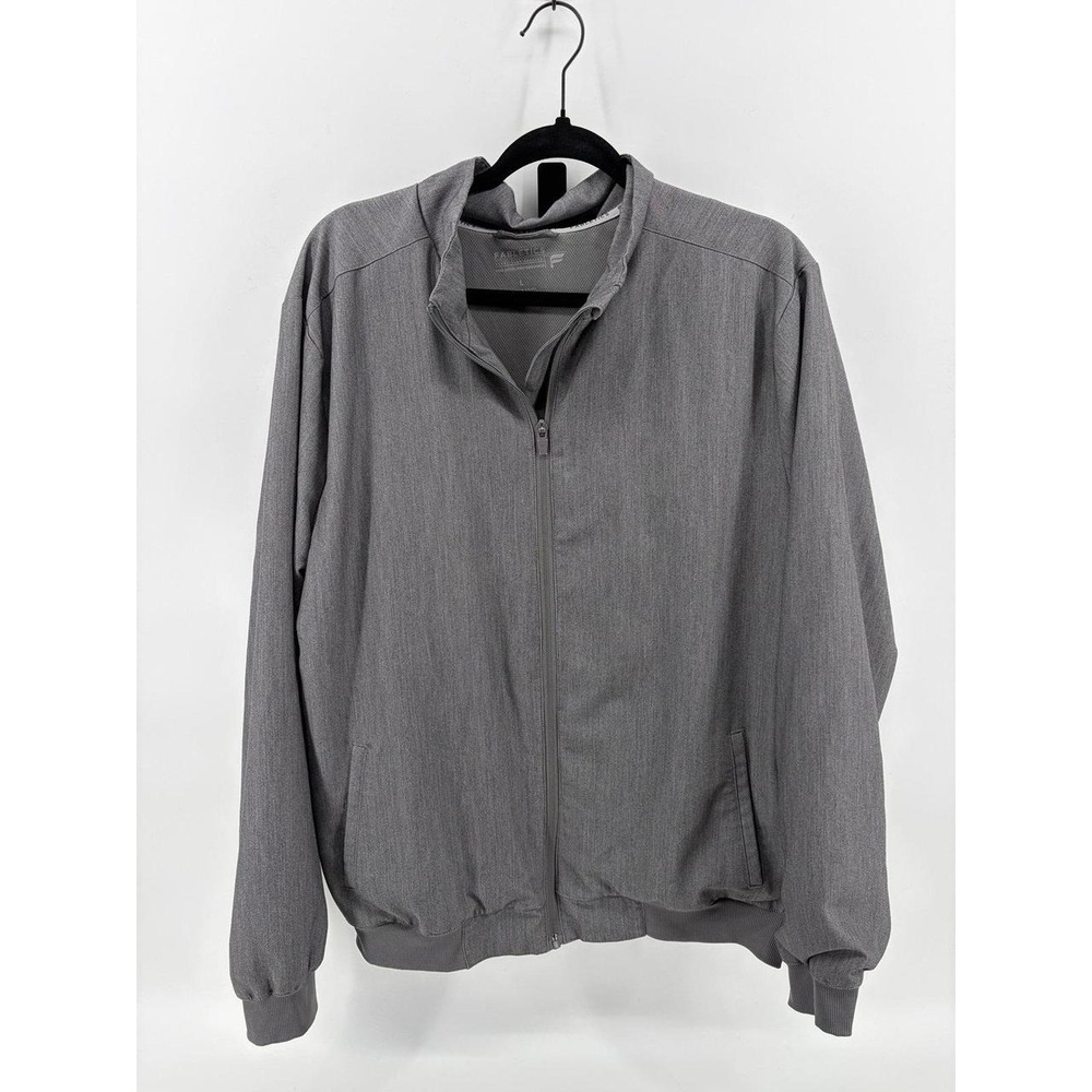 Fabletics Bomber Jacket, Synthetic, Heathered Gray, Full Zip Athleisure, Men's L